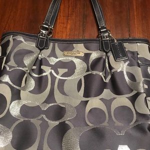 Authentic Coach Navy Blue, Gray & Silver handbag.